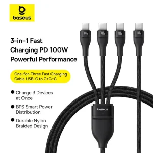 Baseus Flash Series 3 Type-C to C+C+C One-For-Three Fast Charging Cable